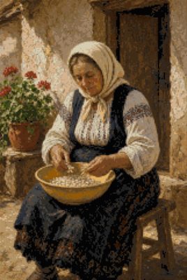 A Woman Sorting Beans