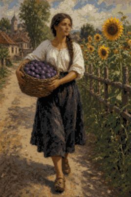 A Girl with Plums on the Road