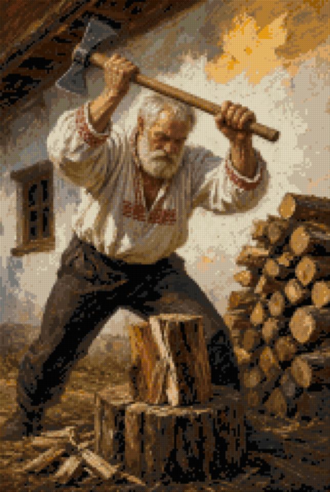 An Old Man Splitting Wood