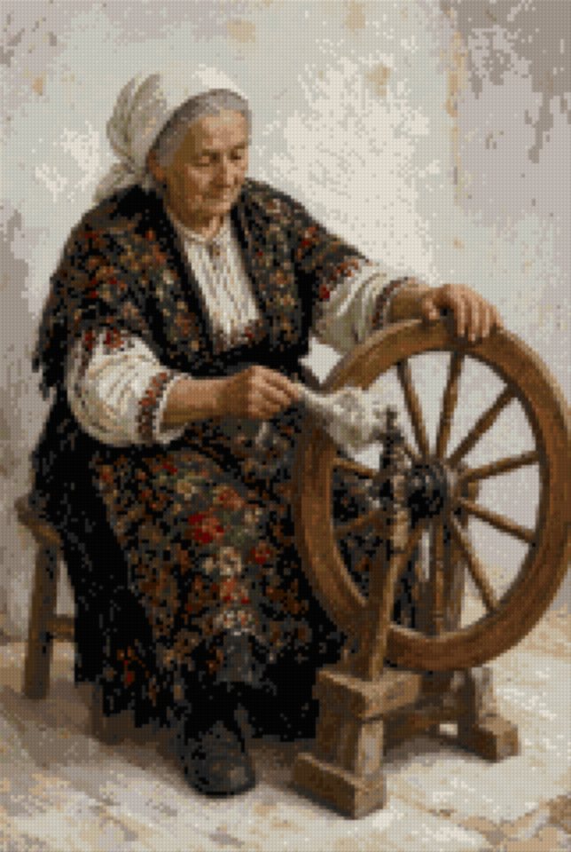 Bătrână la roata de tors