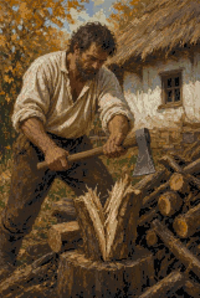 Bărbat la tăiat lemne