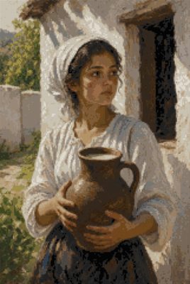 A Girl with a Jug at Her Chest