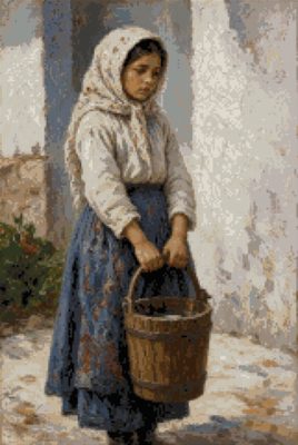 A Girl with a Wooden Bucket
