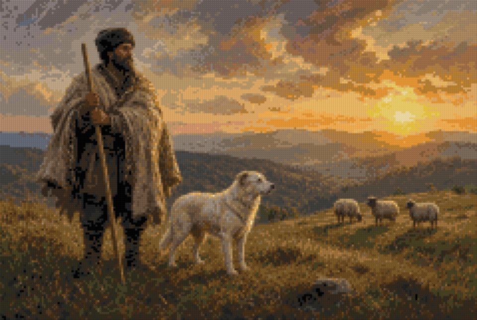 A Shepherd and His Dog at Dusk