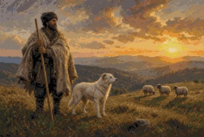 A Shepherd and His Dog at Dusk