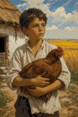 A Boy Holding a Hen