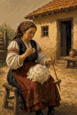 A Woman Spinning in the Yard