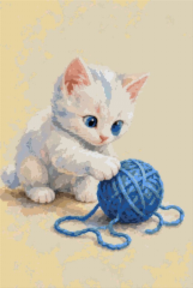 A White Cat with a Ball of Wool