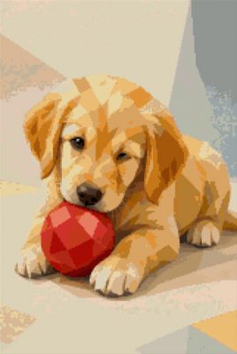 A Golden Puppy with a Ball