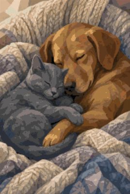 A Cat and a Dog Asleep