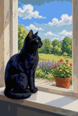 A Black Cat on the Sill
