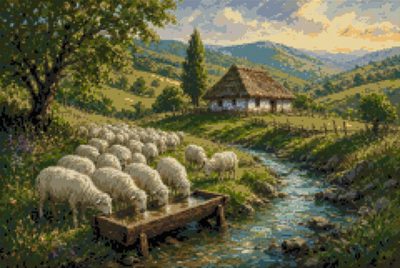 Sheep at the Watering Place
